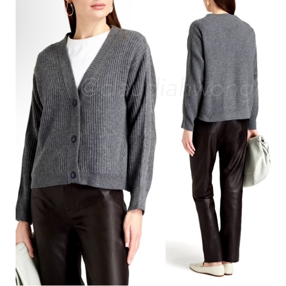 NWT N. Peal Elephant Gray 100% Cashmere Monili Beaded Cardigan Size M